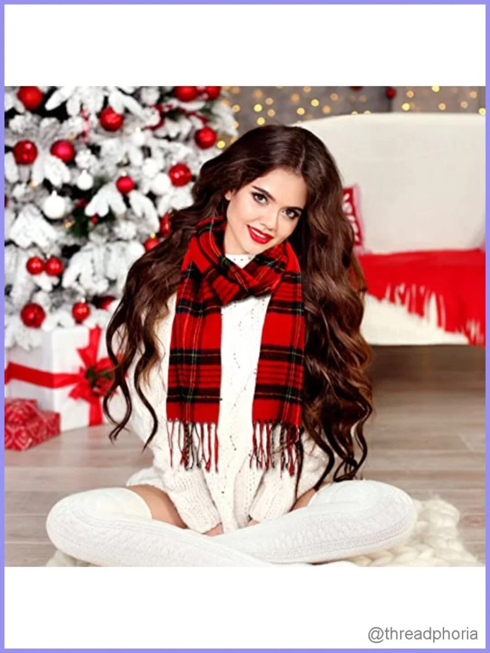 6 Pcs Christmas Tartan Plaid Scarf Set Women Men Acrylic Winter